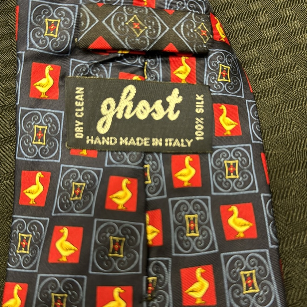 Ghost 100% Silk Tie Handmade in Italy with Ducks Geese